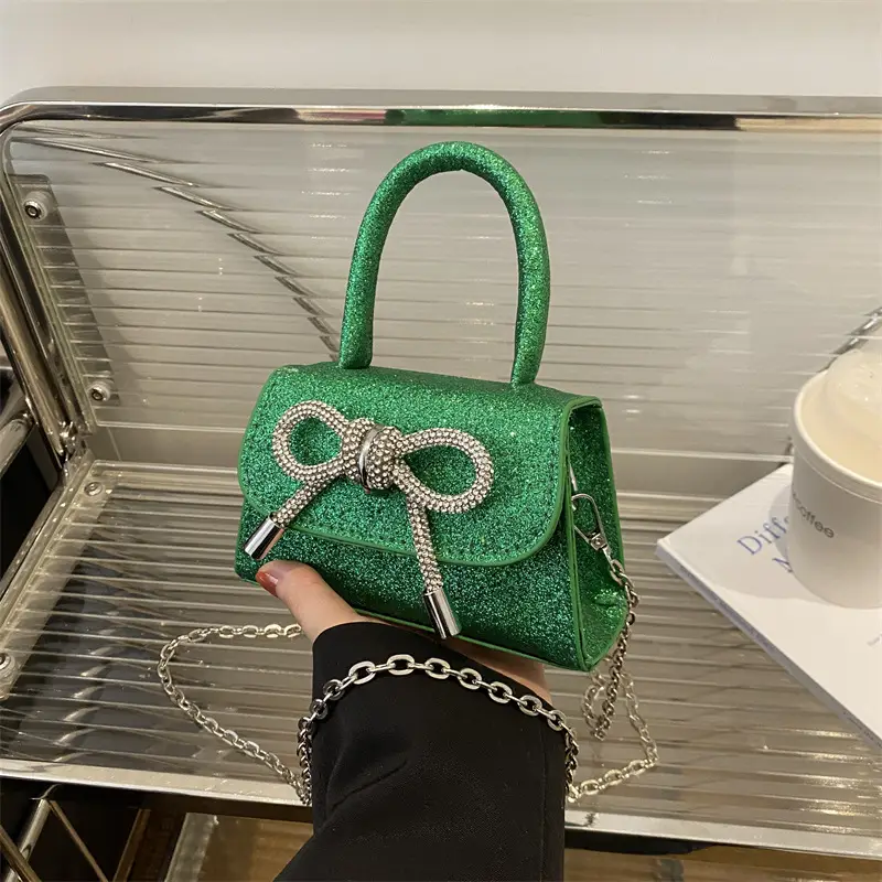Green Rhinestone Bow Mini Crossbody Bag for Women - Image 6