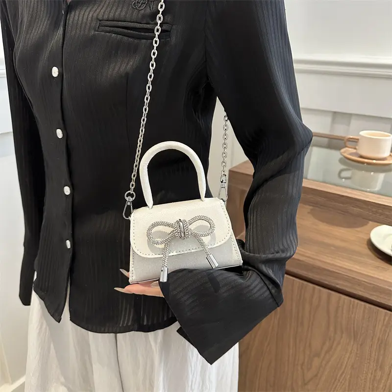 Green Rhinestone Bow Mini Crossbody Bag for Women - Image 7