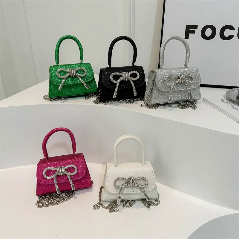 Green Rhinestone Bow Mini Crossbody Bag for Women - Image 9