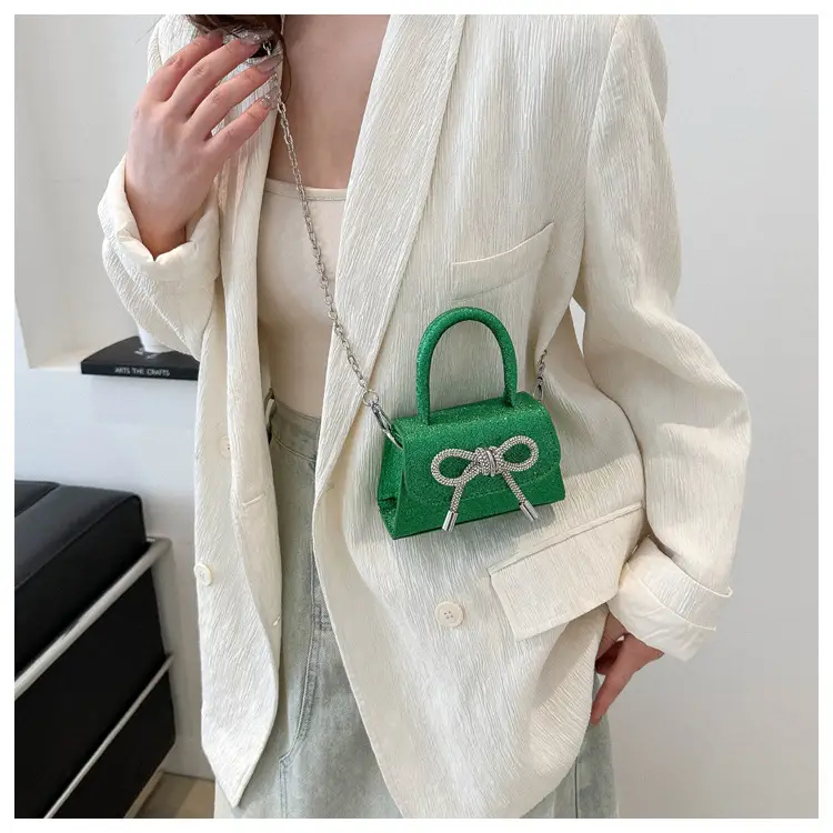 Green Rhinestone Bow Mini Crossbody Bag for Women — feature 23