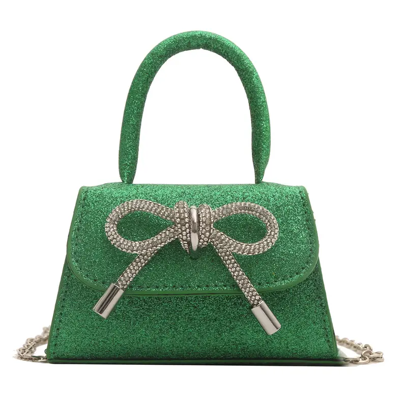 Green Rhinestone Bow Mini Crossbody Bag for Women - Image 5