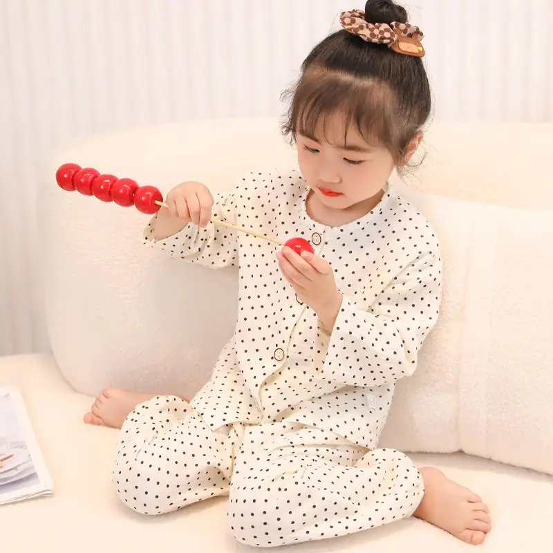 Children's double-layer cotton long-sleeved pajamas 2025 new summer casual cotton gauze suit boys and girls wholesale — feature 14