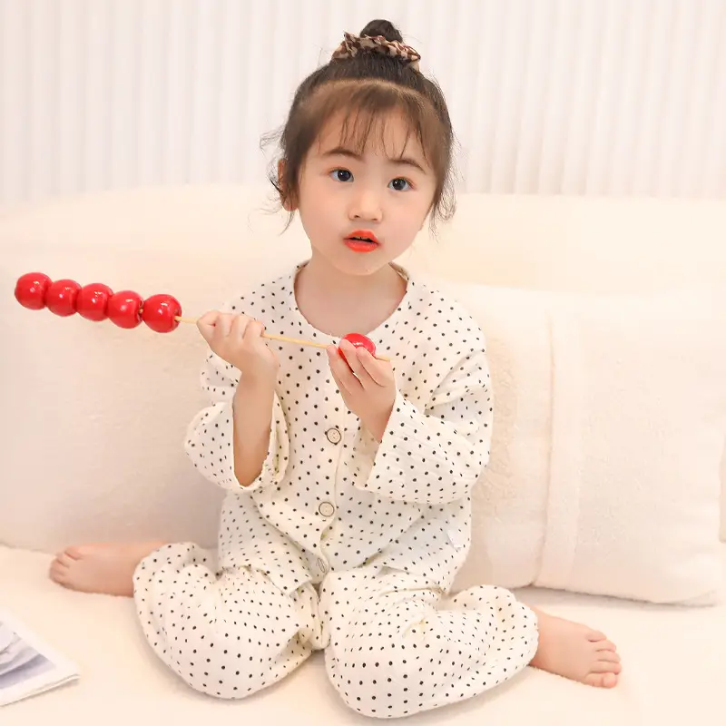 Children's double-layer cotton long-sleeved pajamas 2025 new summer casual cotton gauze suit boys and girls wholesale — feature 15