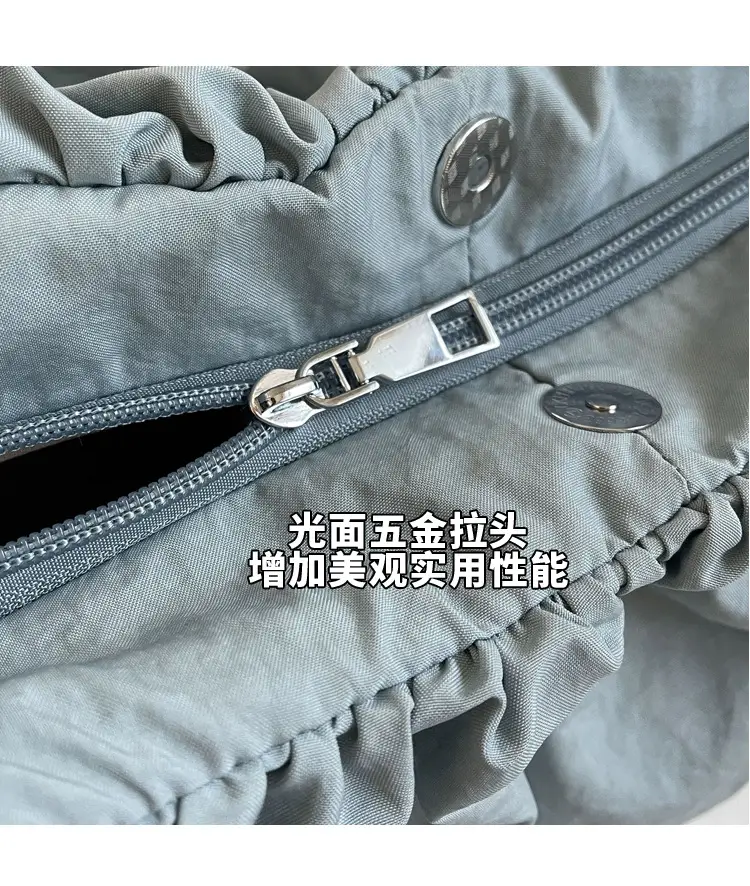 Women Pleated Canvas Shoulder Bag Light Grey Large Capacity — feature 7