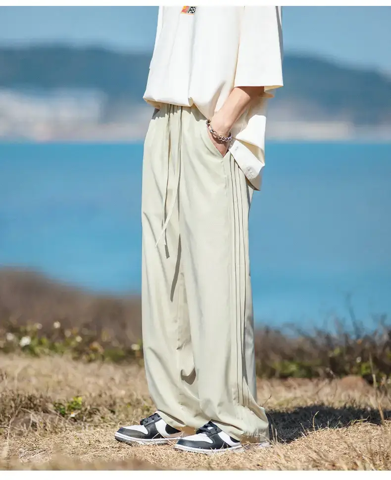 Men's Light Gray Ice Silk Drawstring Pants — feature 15