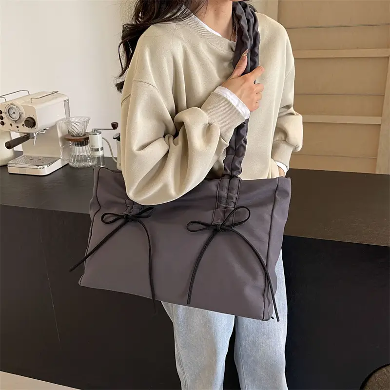 Light Blue Pleated Shoulder Bag for Women 2024 Spring Summer