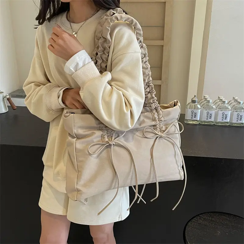 Light Blue Pleated Shoulder Bag for Women 2024 Spring Summer