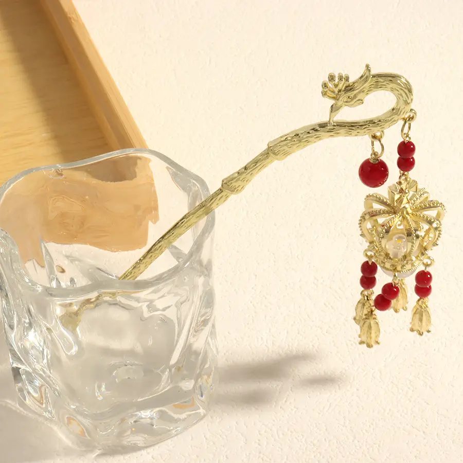 Flower Hairpin with Butterfly & Tassel Design