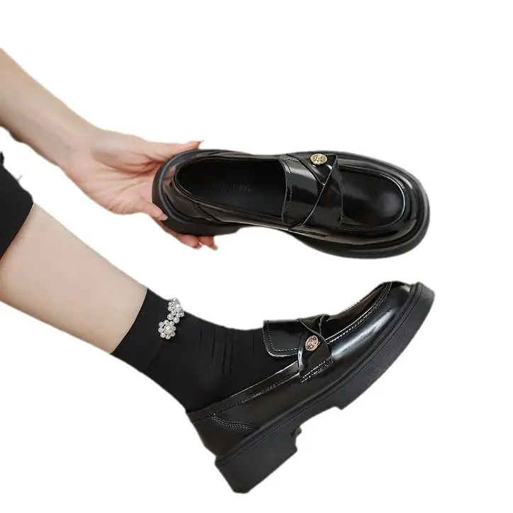 Soft Bottom Loafers Women's 2024 Spring New Fashion Small Gold Single Shoes British Thick Bottom Slip-on Small Leather Shoes - Image 6