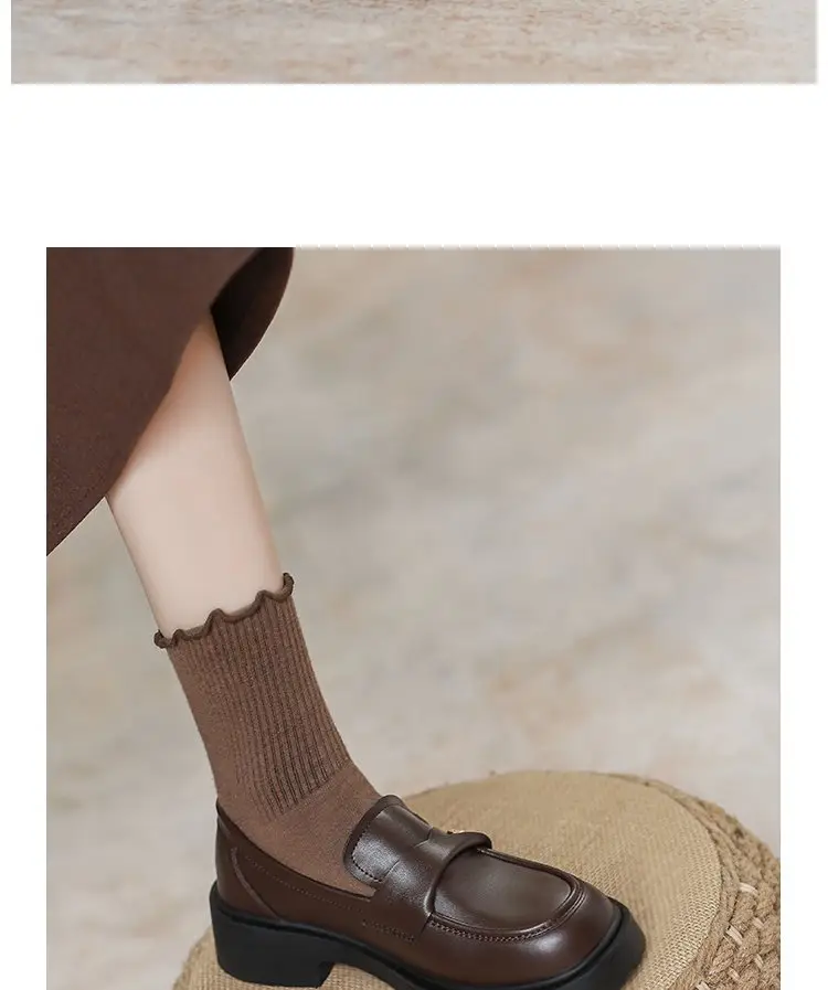 Soft Bottom Loafers Women's 2024 Spring New Fashion Small Gold Single Shoes British Thick Bottom Slip-on Small Leather Shoes — feature 13