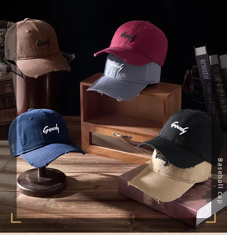 2025 Ripped Washed Black Baseball Cap "Grazey" Logo — feature 8