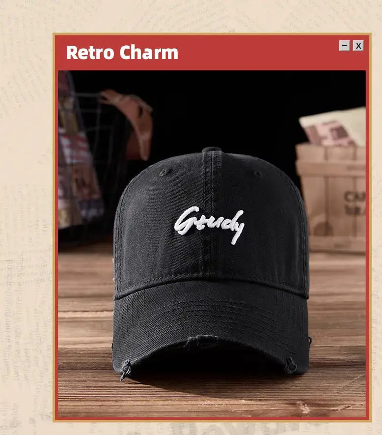 2025 Ripped Washed Black Baseball Cap "Grazey" Logo — feature 9