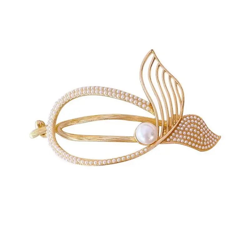Rhinestone Fish Tail Hairpin Clip with Pearl Tassel - Image 7