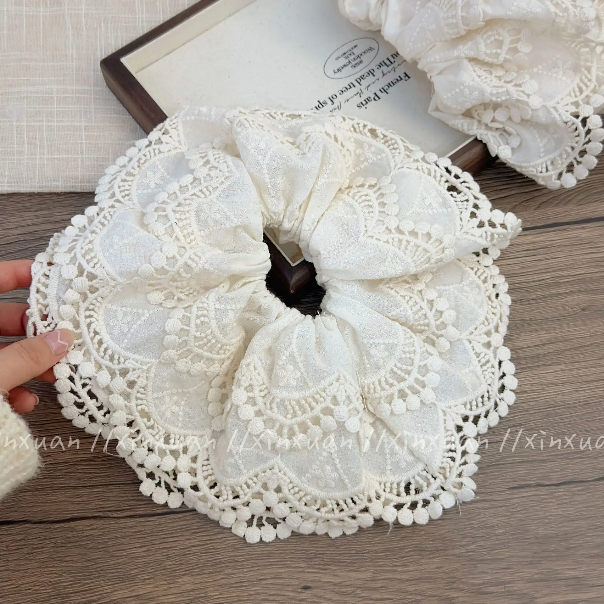Korean Style White Lace Hair Ring Large Embroidered
