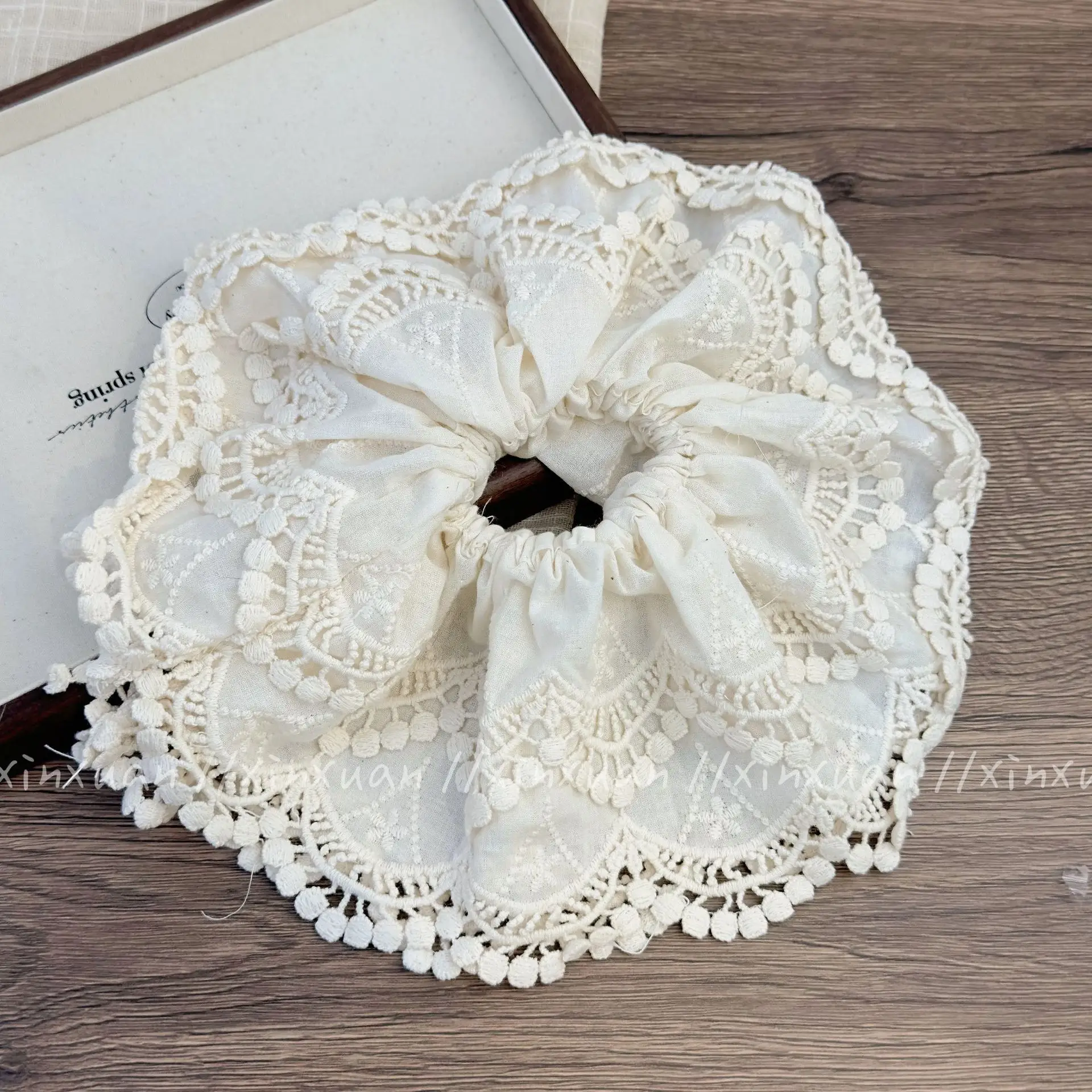 Korean Style White Lace Hair Ring Large Embroidered