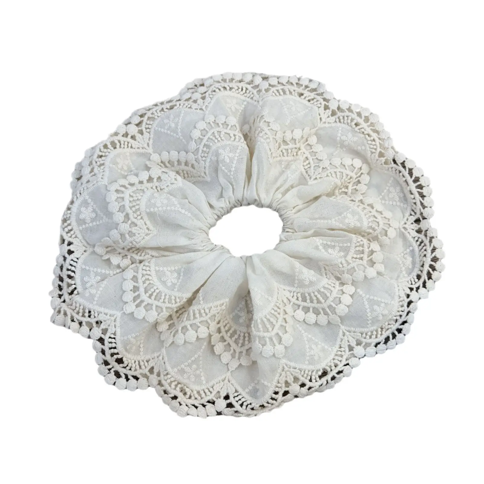 Korean Style White Lace Hair Ring Large Embroidered