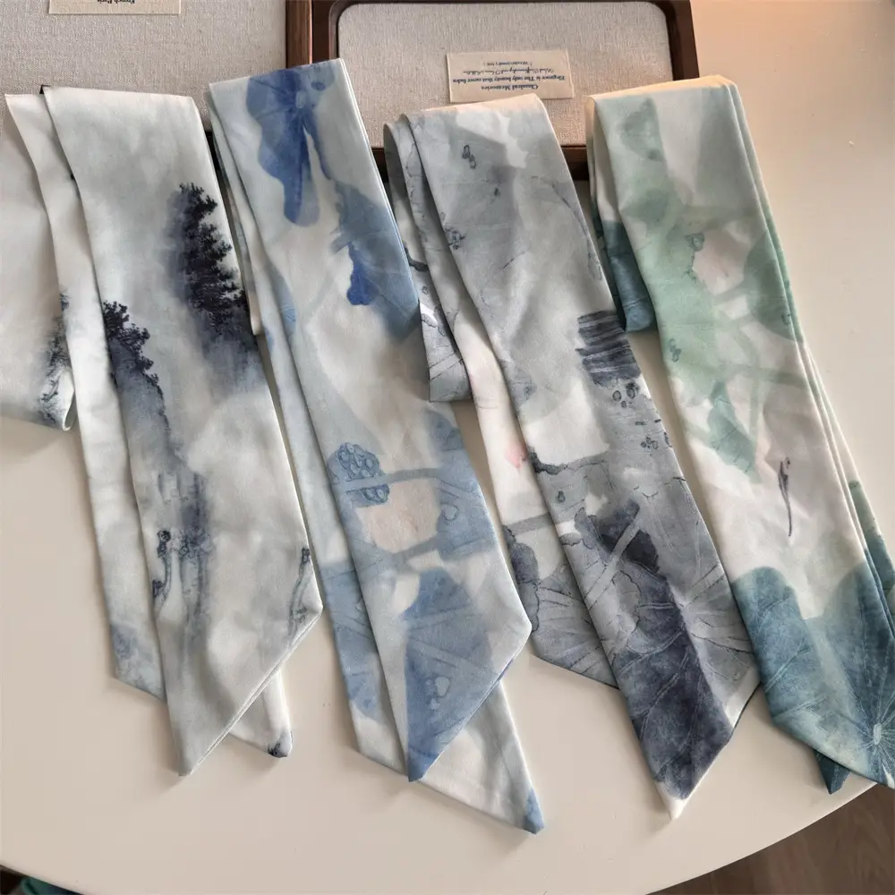 Bamboo Leaf Ink Silk Scarf for Women - Image 7