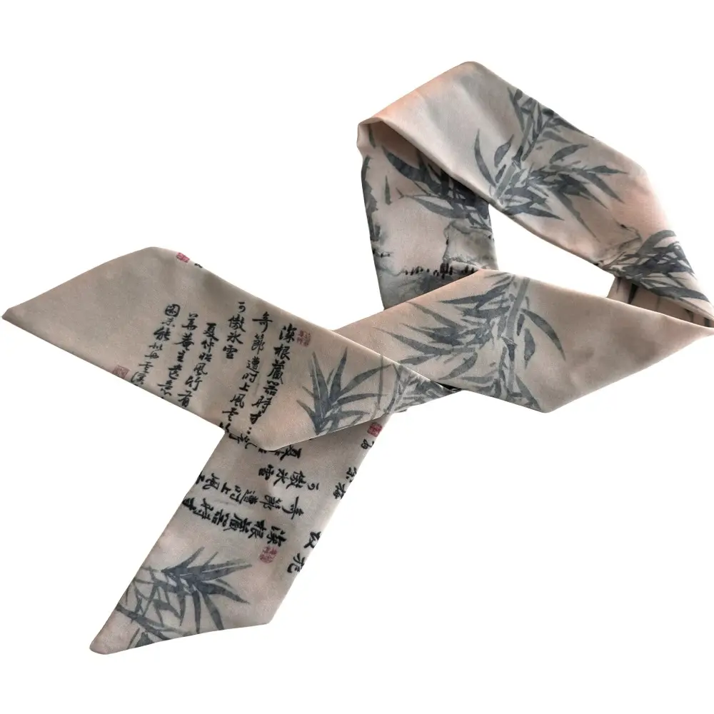 Bamboo Leaf Ink Silk Scarf for Women - Image 10