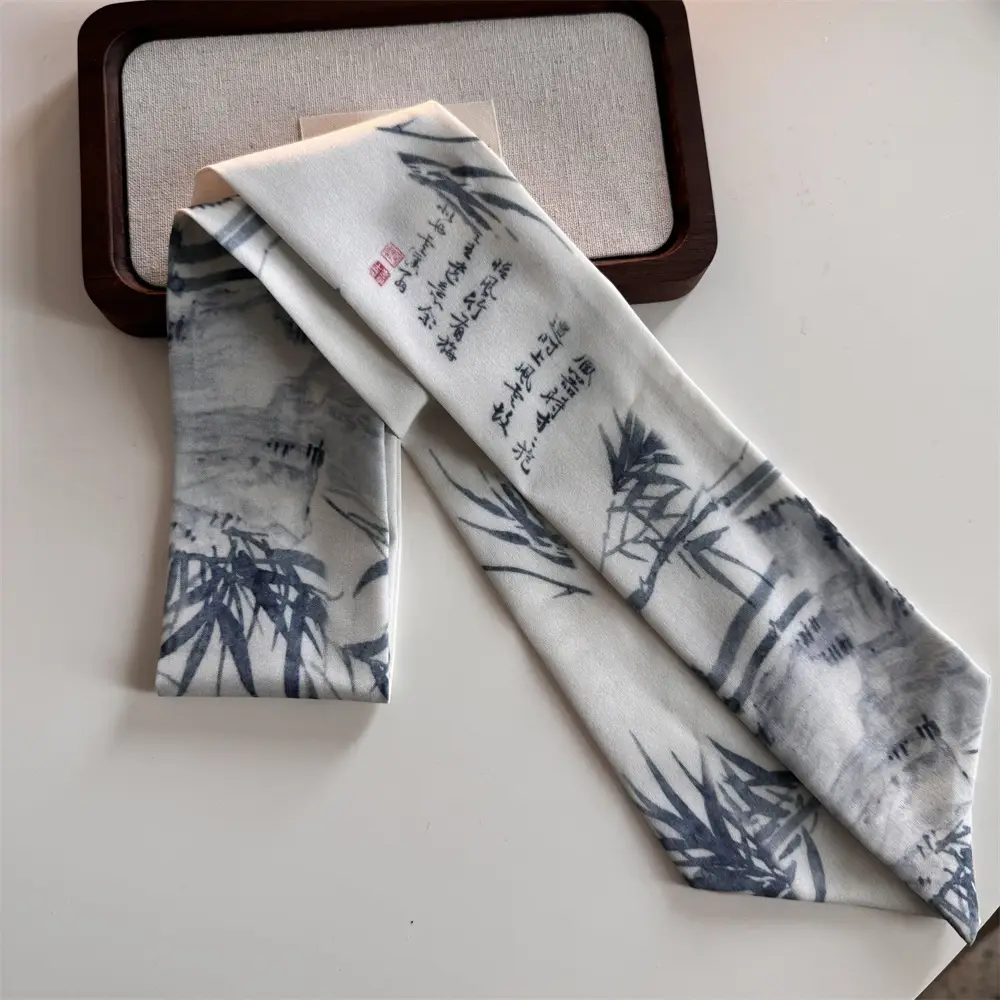 Bamboo Leaf Ink Silk Scarf for Women — feature 14