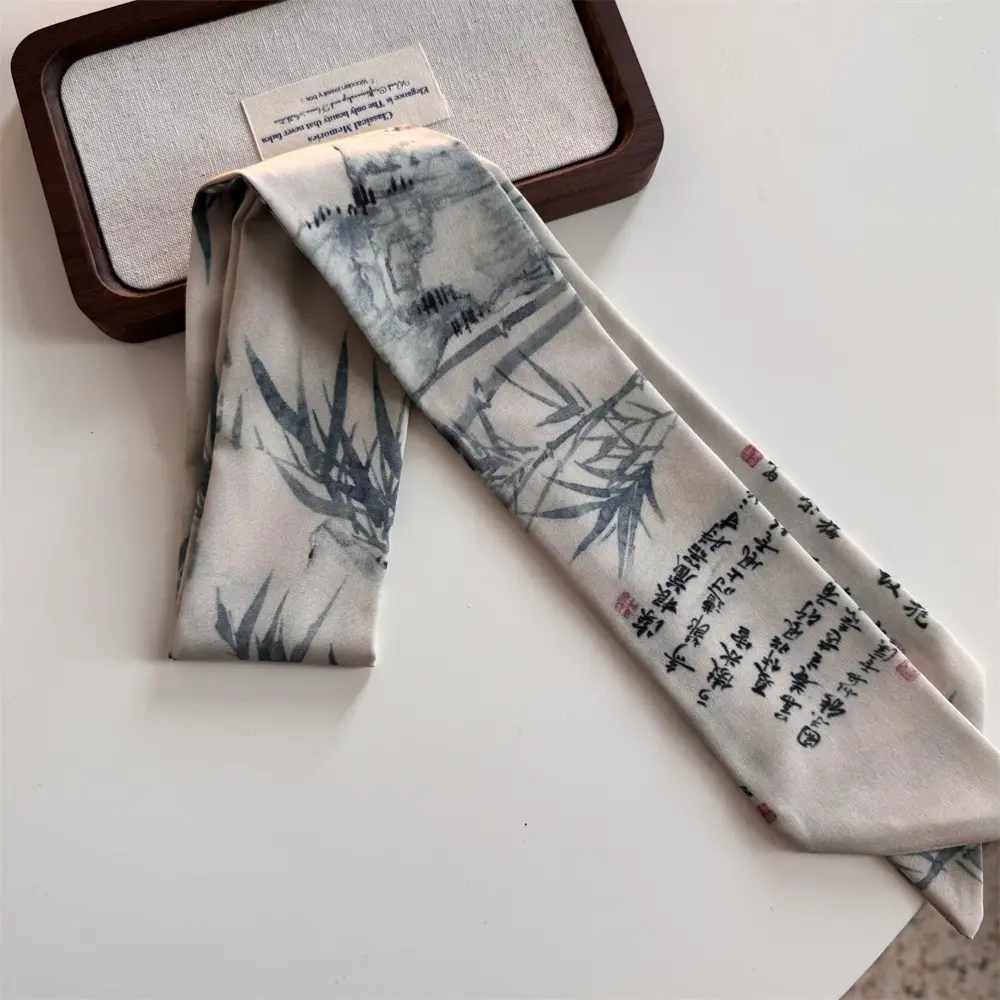 Bamboo Leaf Ink Silk Scarf for Women — feature 16