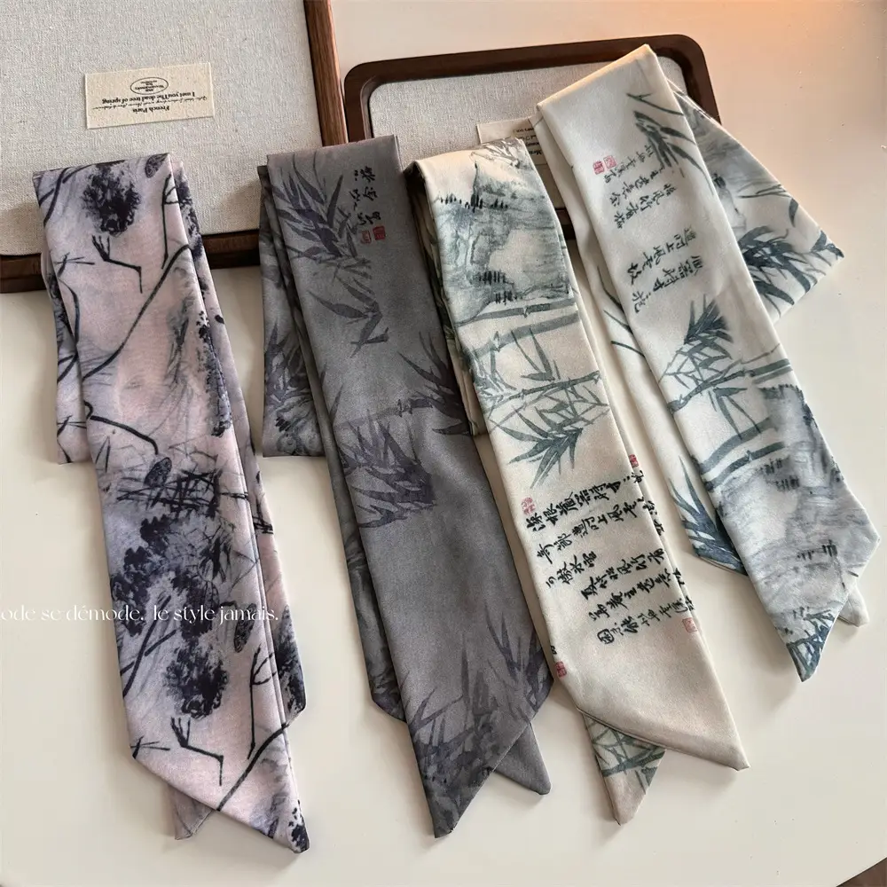 Bamboo Leaf Ink Silk Scarf for Women — feature 2