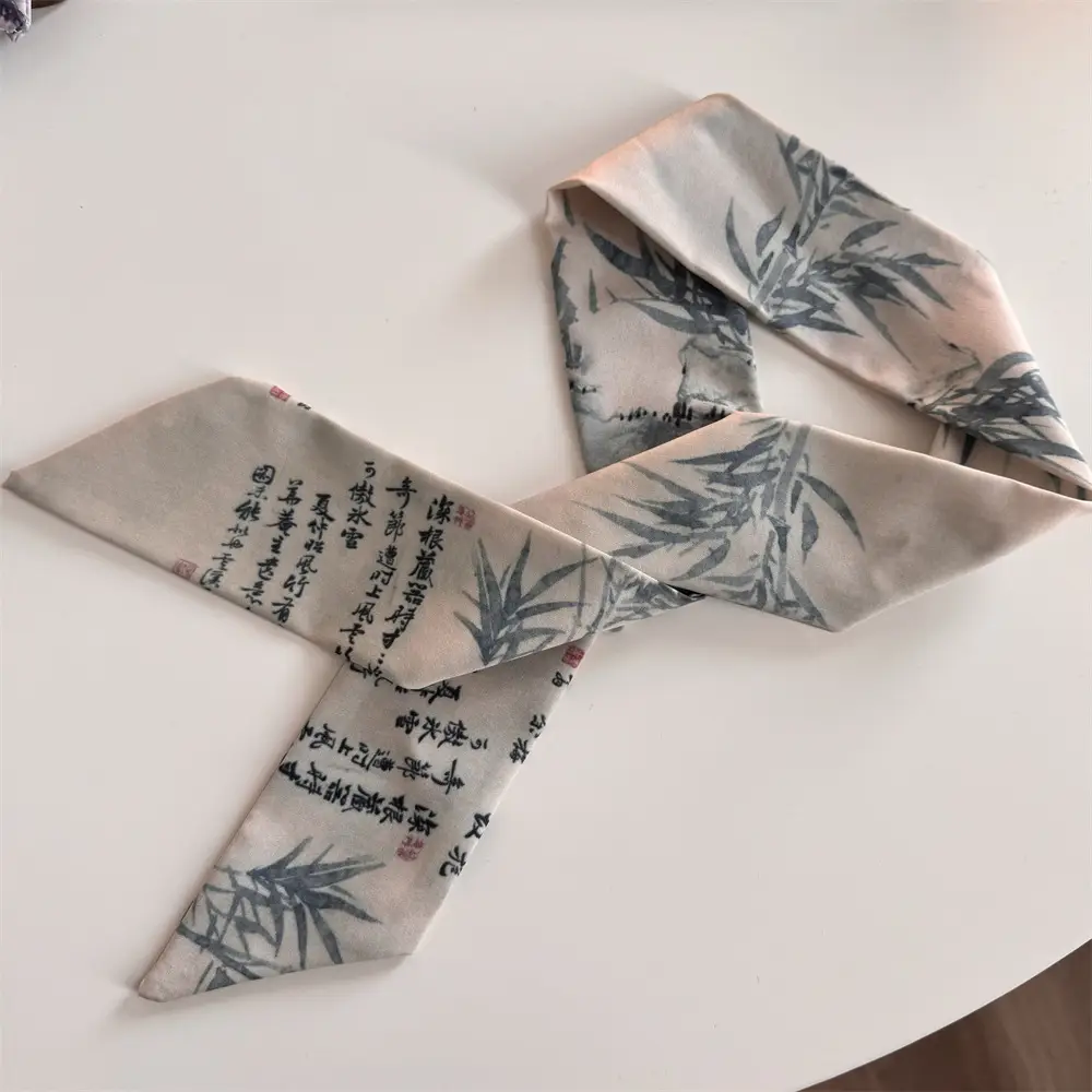 Bamboo Leaf Ink Silk Scarf for Women — feature 26
