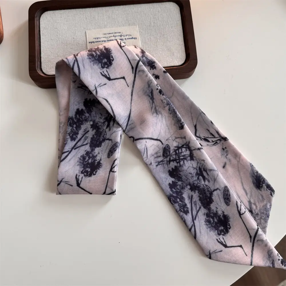 Bamboo Leaf Ink Silk Scarf for Women - Image 5