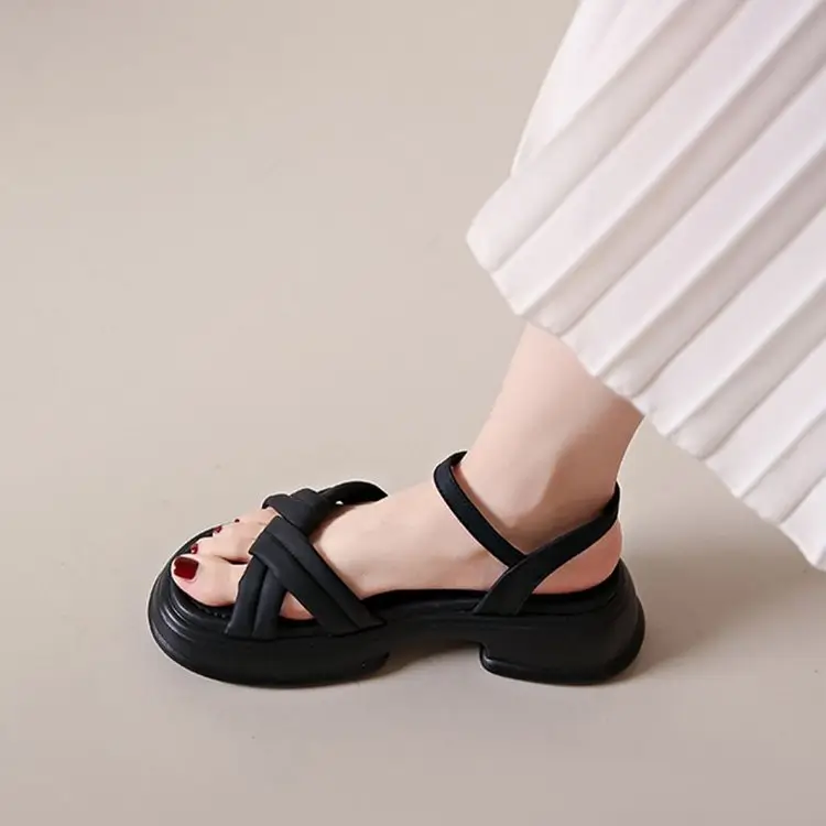 Women's Black Leather Roman Beach Sandals 2024 - Image 4