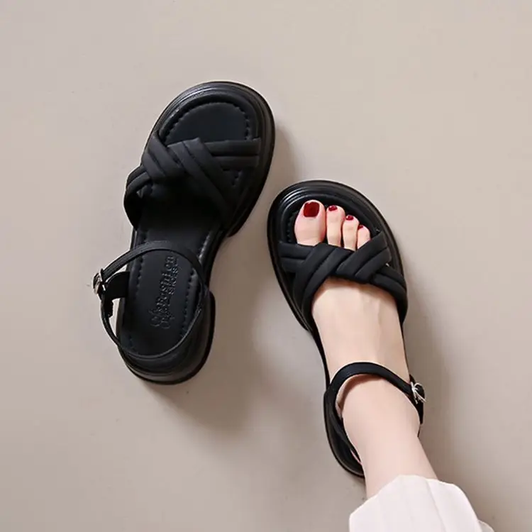 Women's Black Leather Roman Beach Sandals 2024 - Image 5