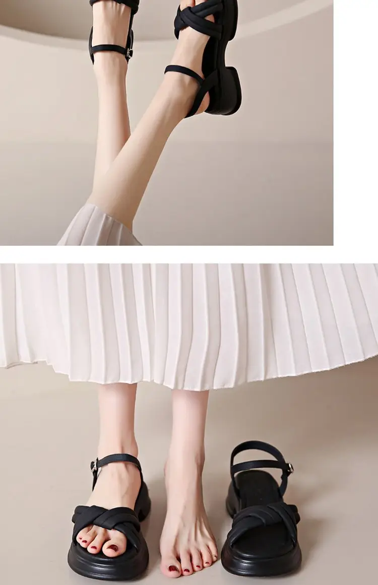 Women's Black Leather Roman Beach Sandals 2024 — feature 10