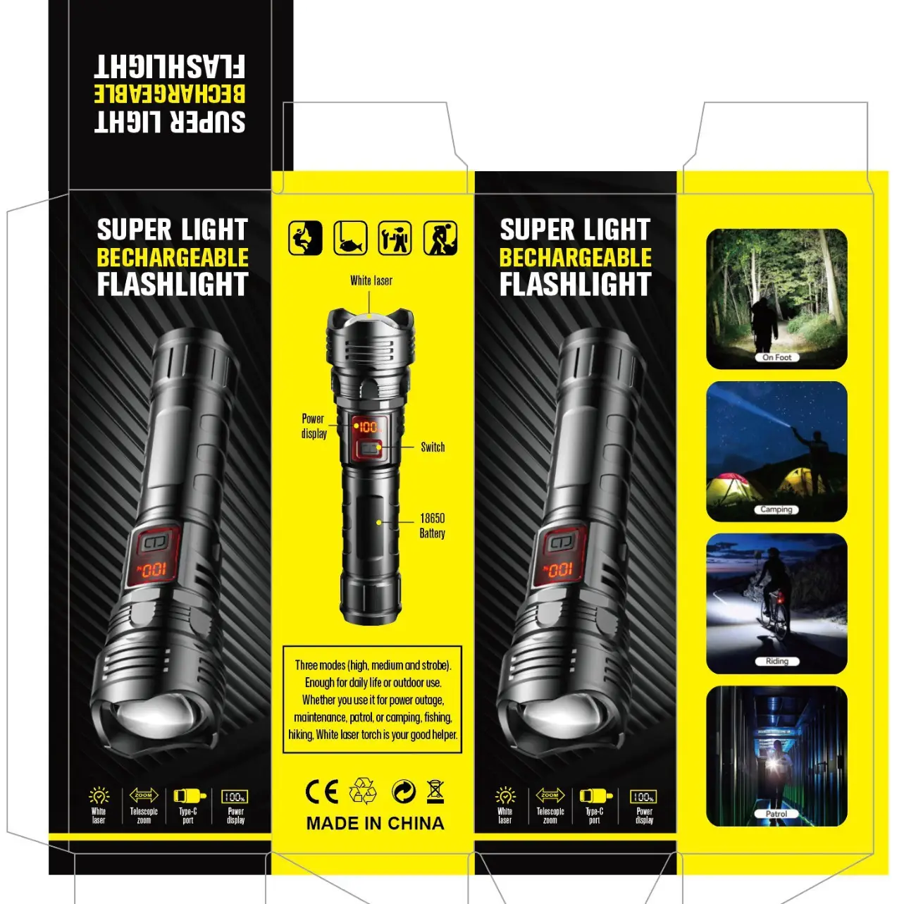 Rechargeable Cross-border Laser Flashlight Multi-Function Digital Display