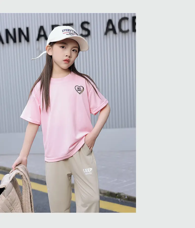 Kids Pink Embroidered Crewneck T-Shirt Summer Wear — feature 17