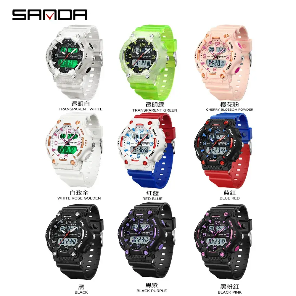 SANDA Black Crossbody Electronic Watch with Pink Accents - Image 22