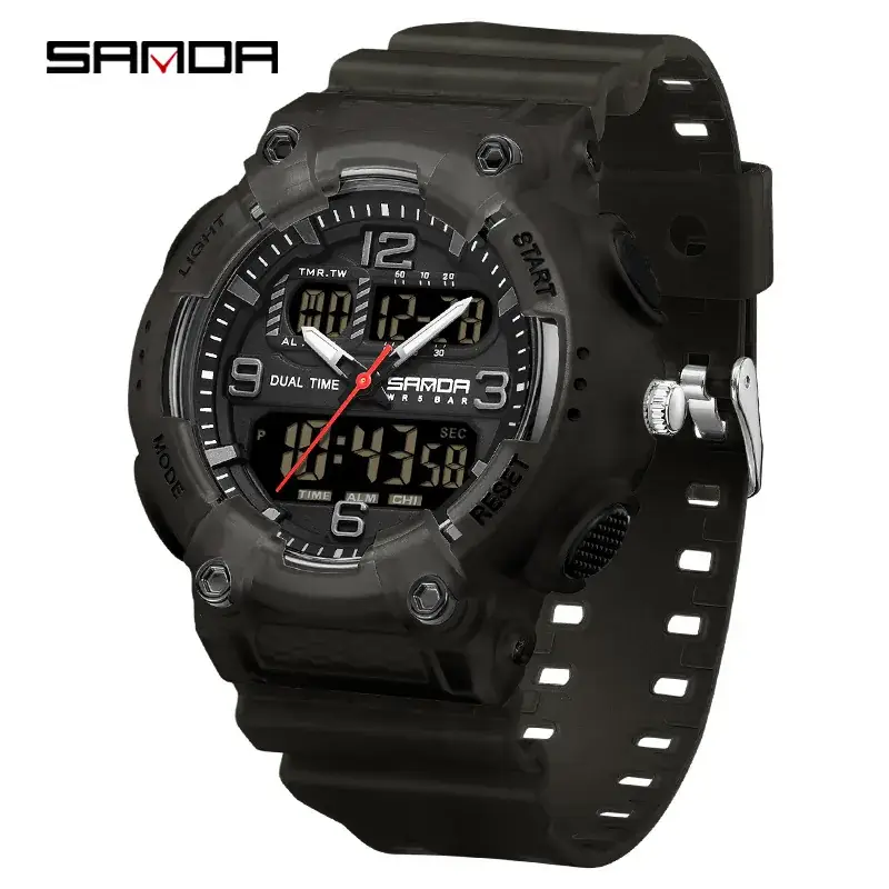 SANDA Black Crossbody Electronic Watch with Pink Accents - Image 15