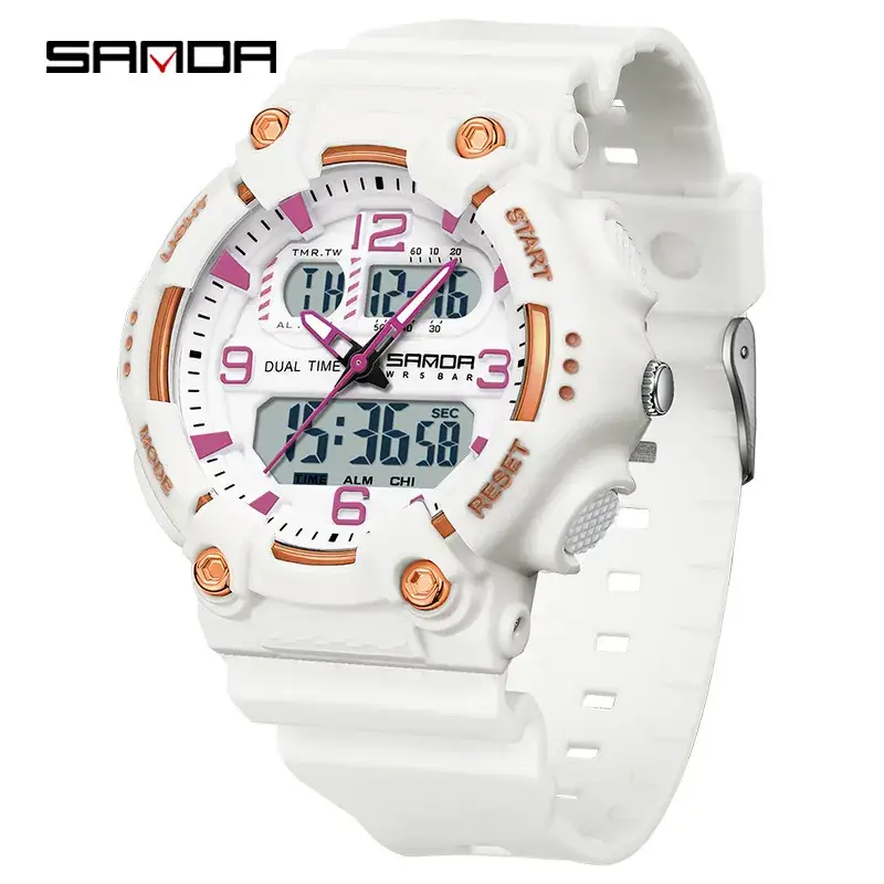 SANDA Black Crossbody Electronic Watch with Pink Accents - Image 5