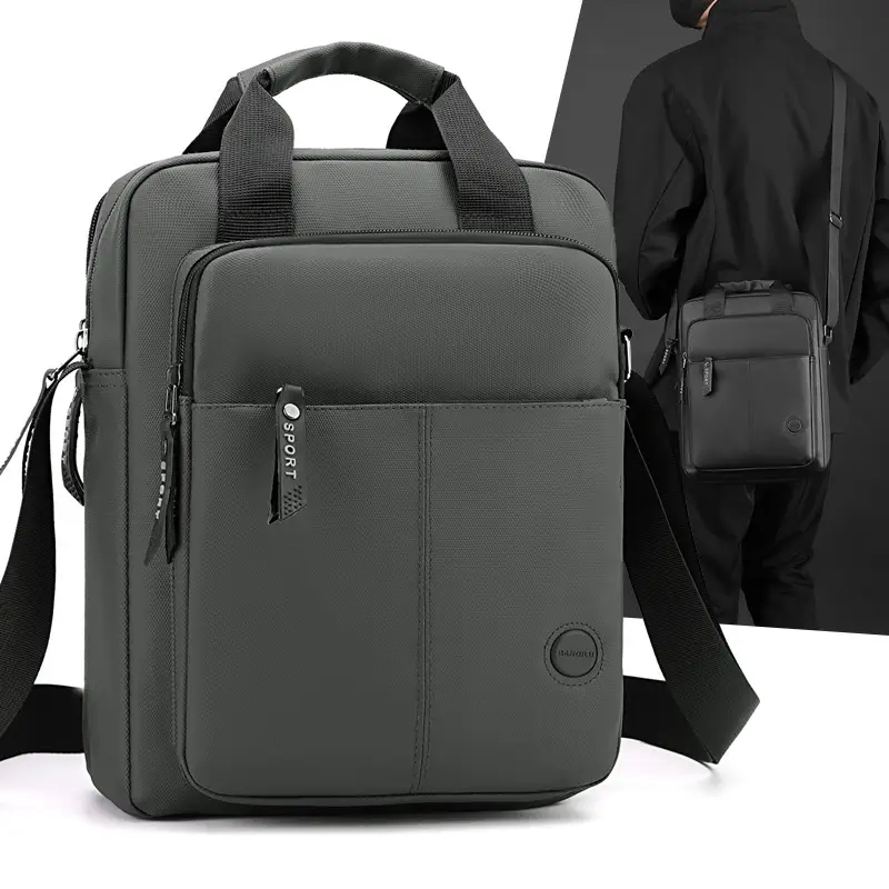 Men's Grey Laptop Shoulder Bag with 3 Pockets