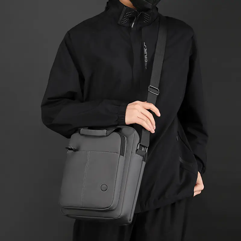Men's Grey Laptop Shoulder Bag with 3 Pockets