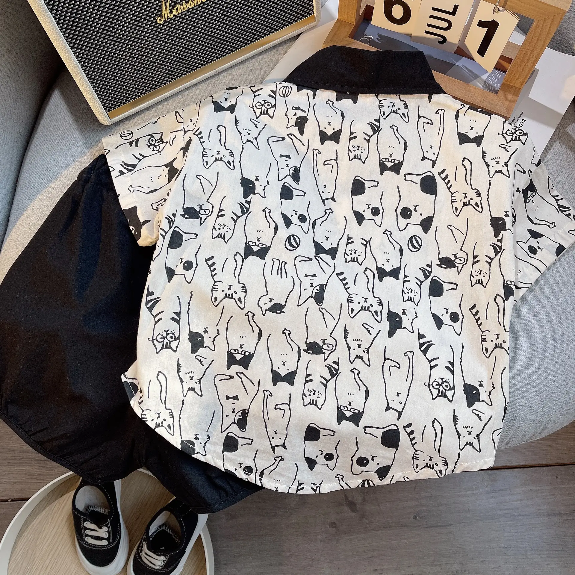 Children Cotton Cat Print Shorts Suit Summer — feature 4