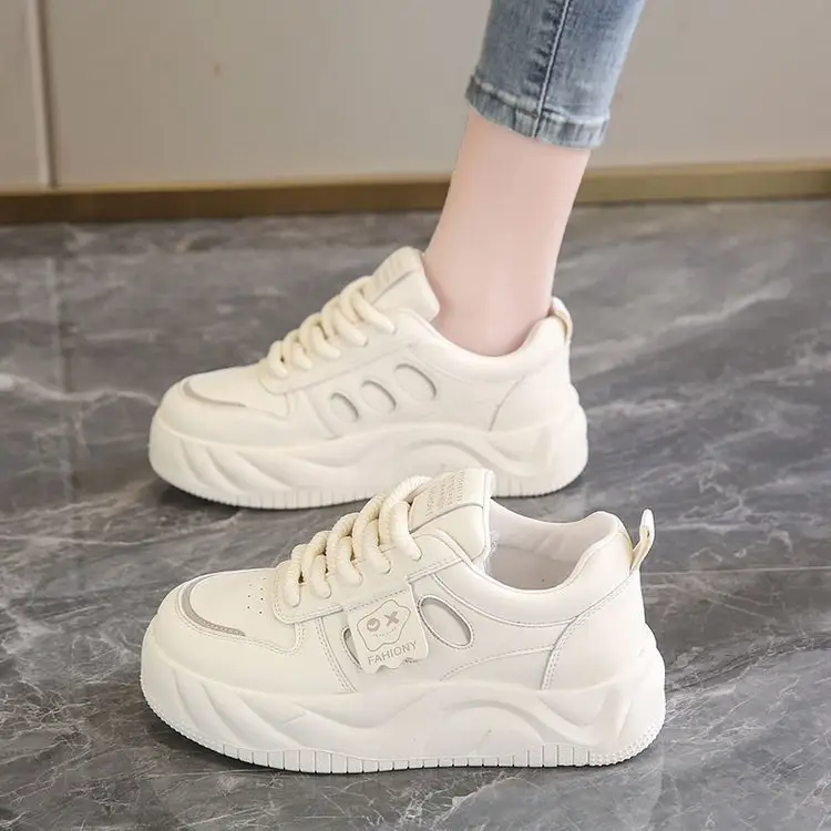 Hong Kong Style Sneakers Women's 2024 New Spring and Summer Platform Shoes Thick Bottom Hot Style Sports All-match Casual Soft Bottom White Shoes - Image 5