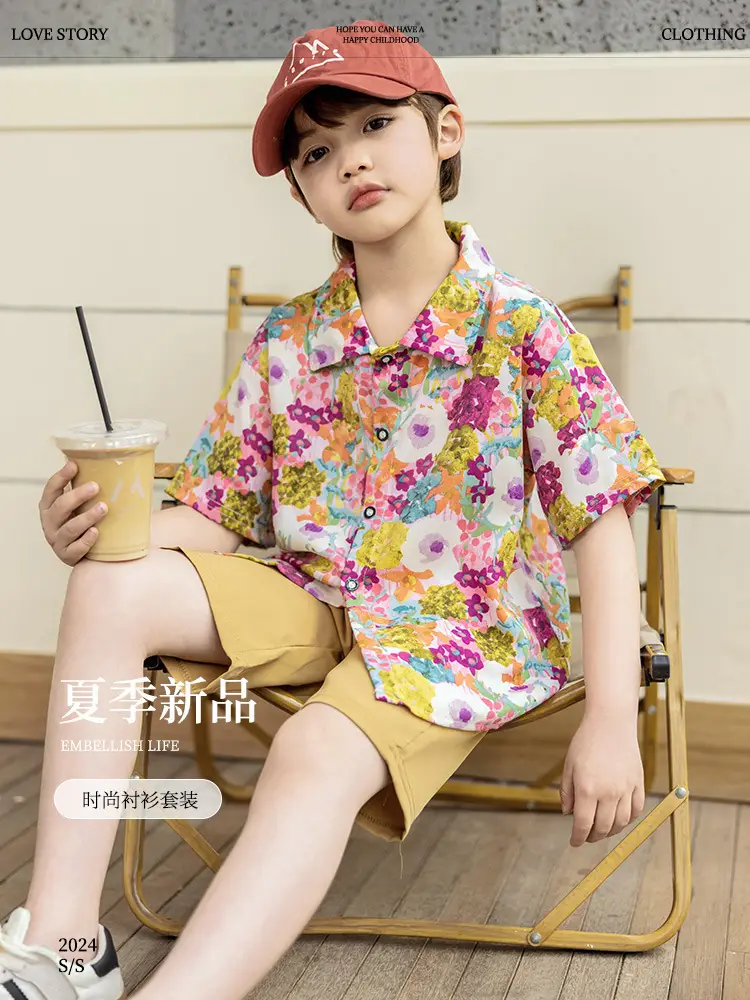 Boys Floral Shorts Set Summer Wear - Image 4