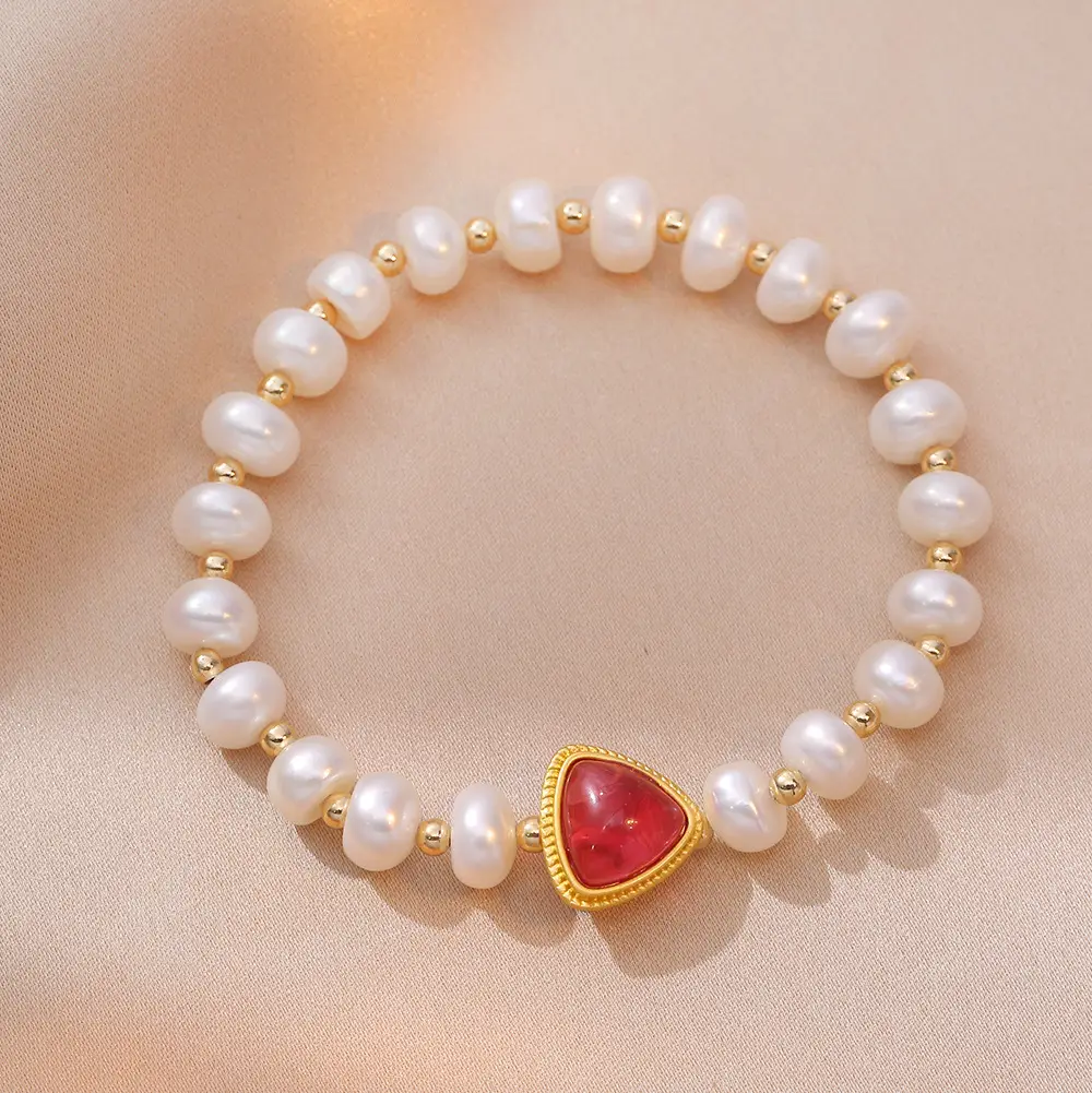Korean Japanese Vintage Red Pearl Bracelet for Women