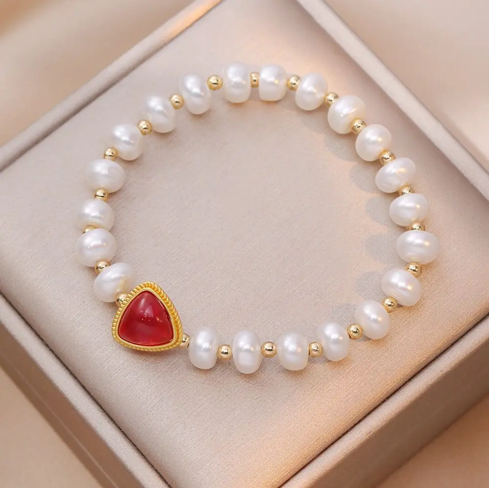 Korean Japanese Vintage Red Pearl Bracelet for Women
