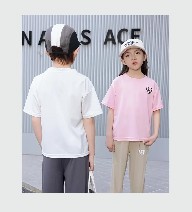 Children's Pink Embroidered Crewneck T-Shirt Summer Wear — feature 12