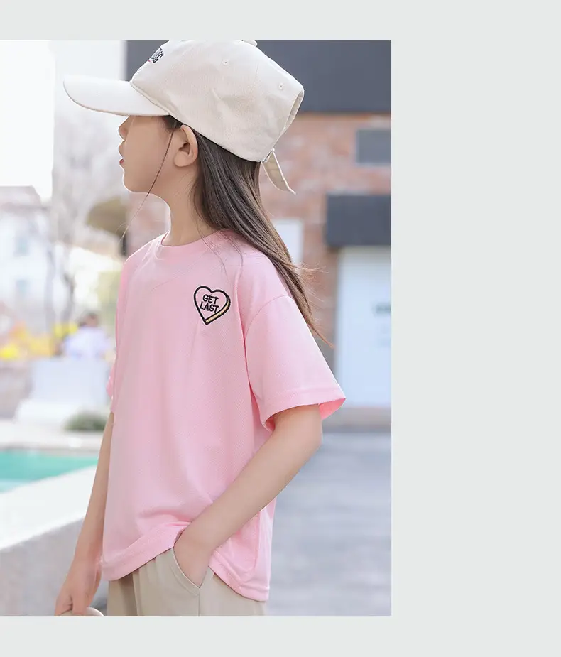 Children's Pink Embroidered Crewneck T-Shirt Summer Wear — feature 13
