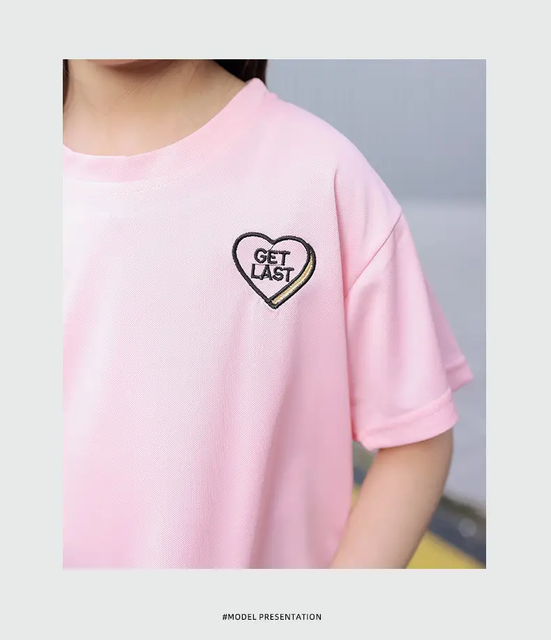 Children's Pink Embroidered Crewneck T-Shirt Summer Wear — feature 16