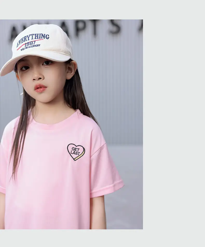 Children's Pink Embroidered Crewneck T-Shirt Summer Wear — feature 20