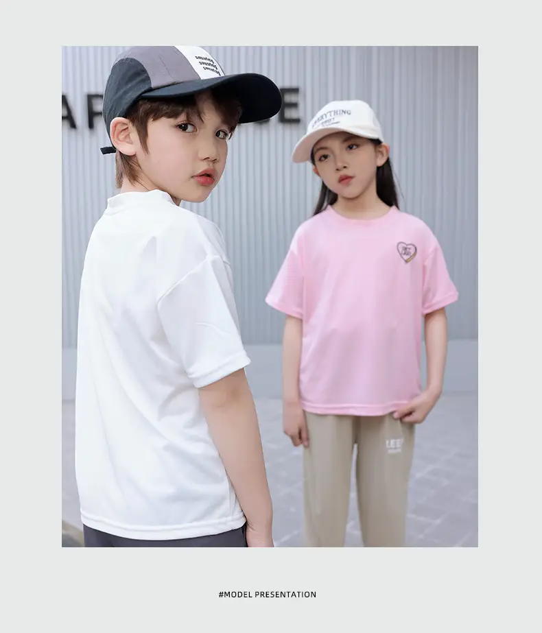 Children's Pink Embroidered Crewneck T-Shirt Summer Wear — feature 9