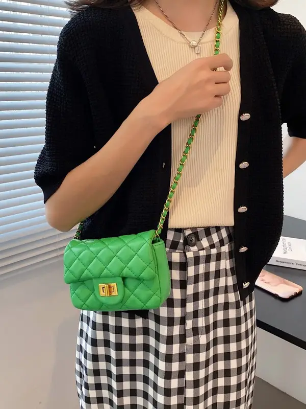 Women's Diamond Embroidered Mini Chain Bag White - Image 6