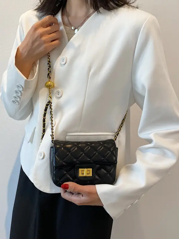 Women's Diamond Embroidered Mini Chain Bag White - Image 7