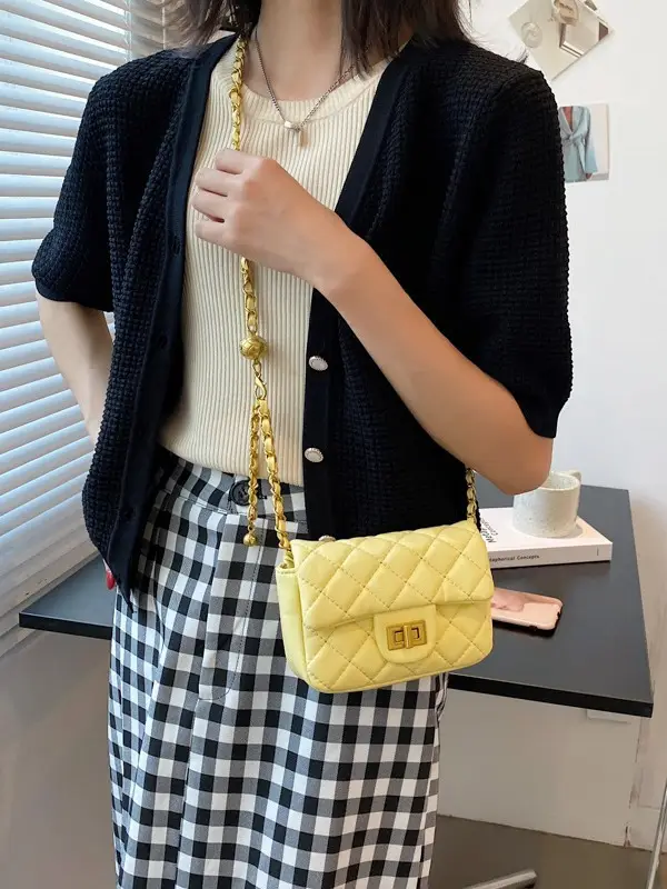 Women's Diamond Embroidered Mini Chain Bag White - Image 8